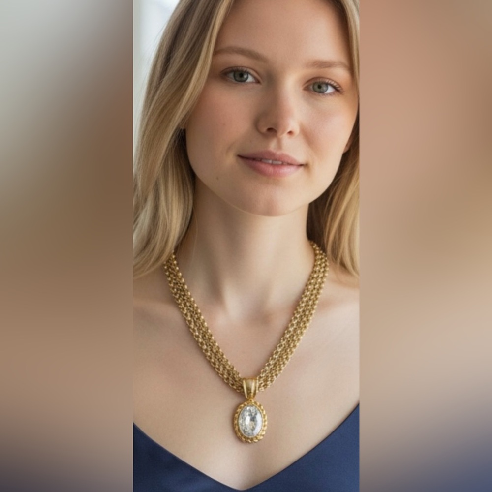 Givenchy Paris New York Vintage Multi Strand Gold-Plated and Rhinestone Necklace - Picture 6 of 17